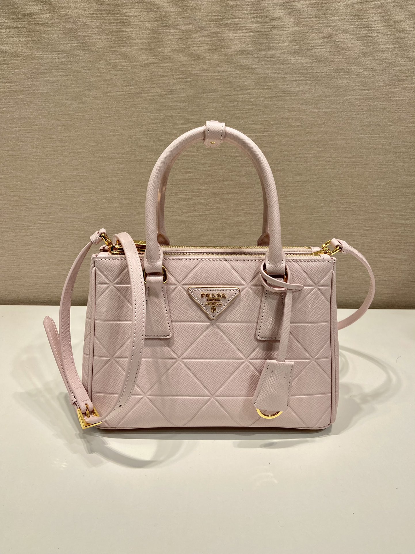 Prada Small Galleria Saffiano Leather Bag Tote Shoulder Bag Pink 1BA896